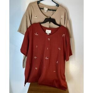 Capistrano Essential Women Top Blouse Size 26/28 Short Sleeve Embroidered Lot 2